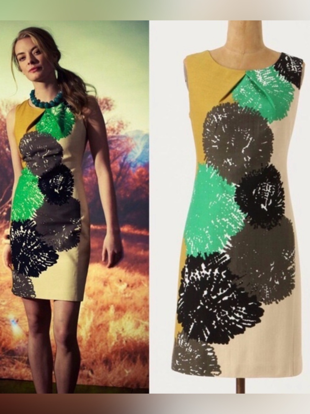 Anthropologie Tabitha Pom Flower Sleeveless Lined Shift Dress Size 8 Cocktail